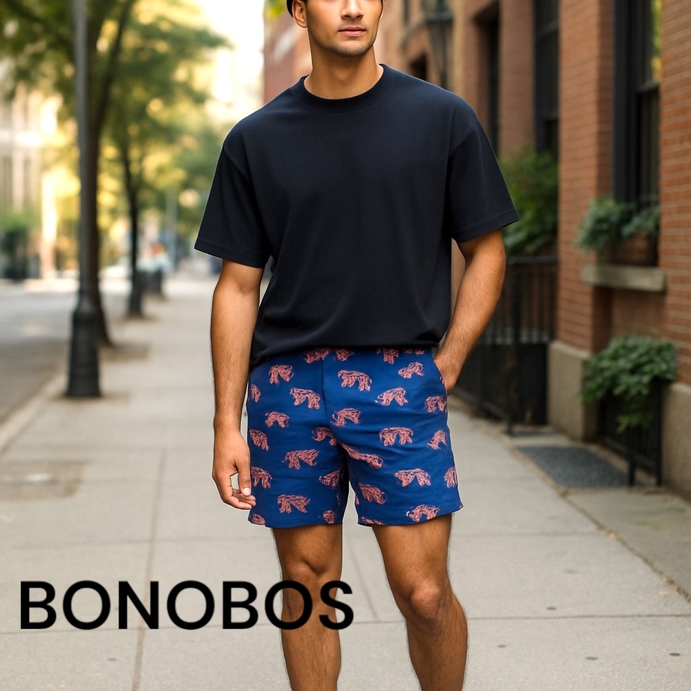 Bonobos Blue and Tan Tiger Swim Trunks